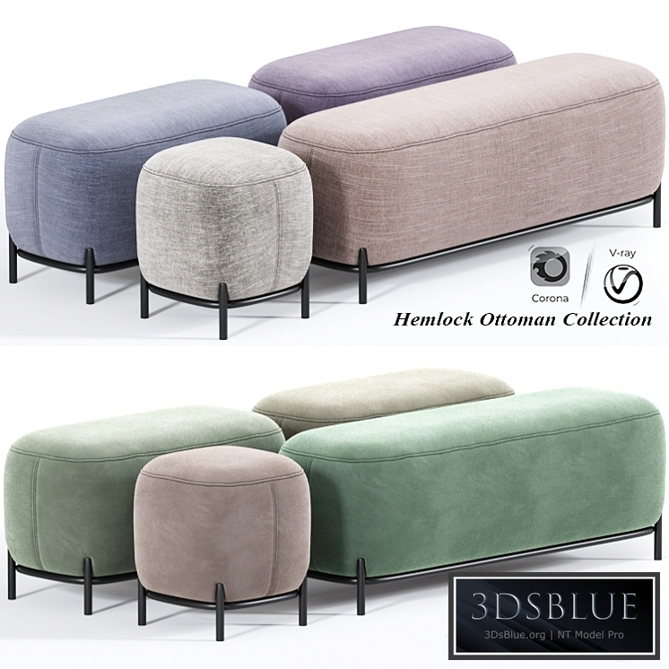 Hemlock Ottoman Fabric And Velvet