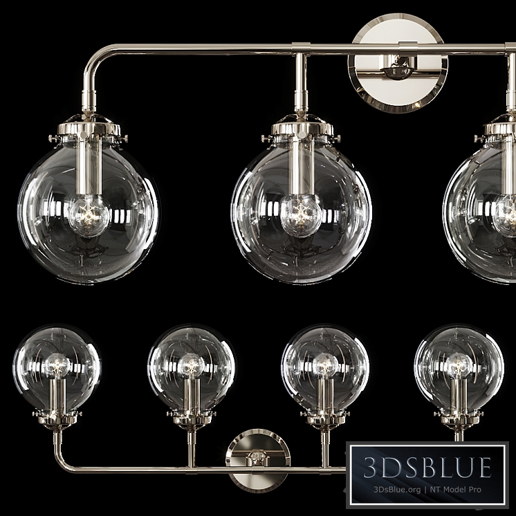 Restoration Hardware BISTRO GLOBE CLEAR GLASS BATH SCONCE 4-LIGHT Nickel