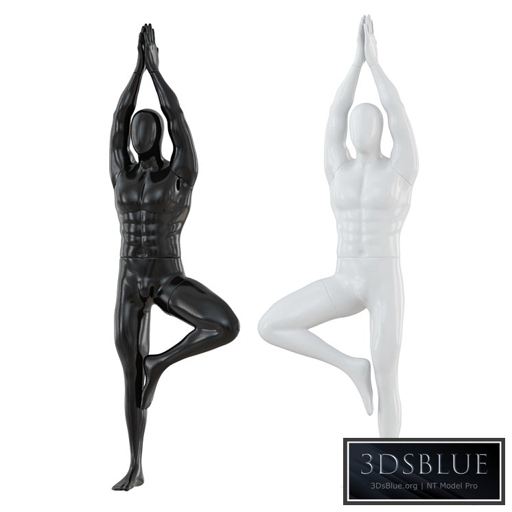 Male abstract mannequin stands in yoga pose 109