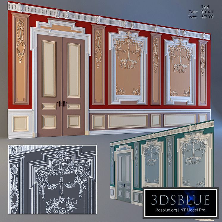 Wall with mouldings and door