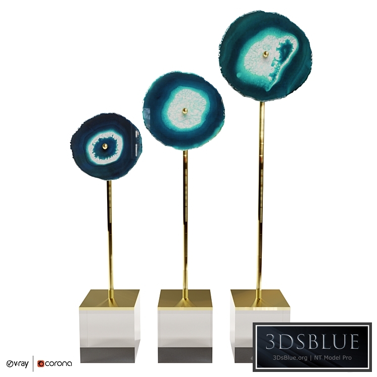Set of 3 statuettes AGATE DESIGN blue