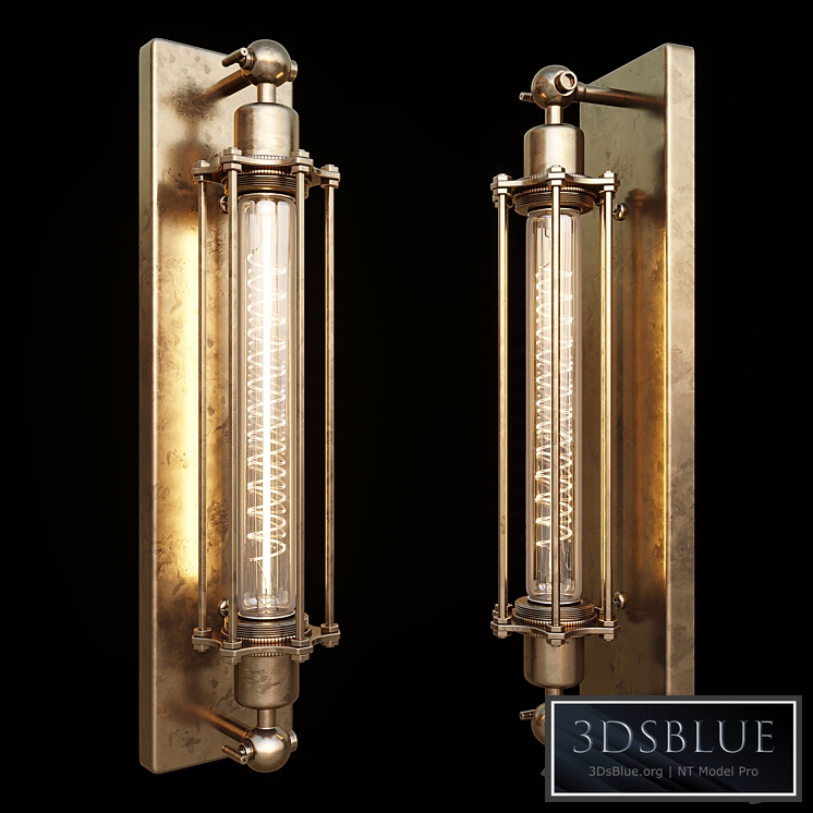 AVE Antique Brass Long Bulb Cage Wall Mount Lamp