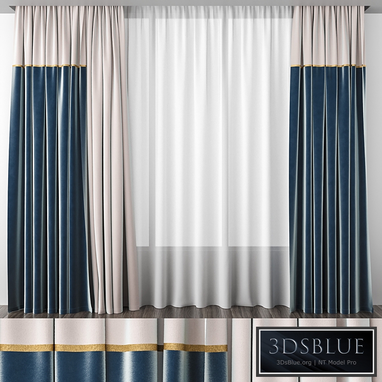 Curtain ivory and blue velvet