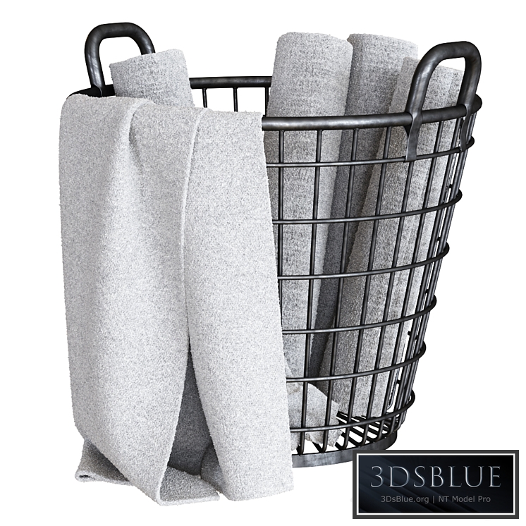 RH Schoolhouse wire basket with towels / Metal basket with towels