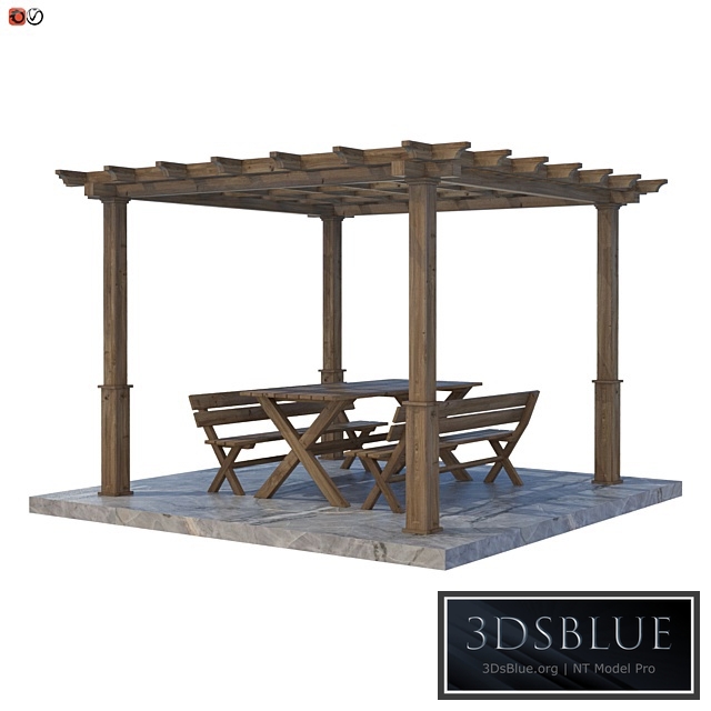 Garden Pergola table and bench 02