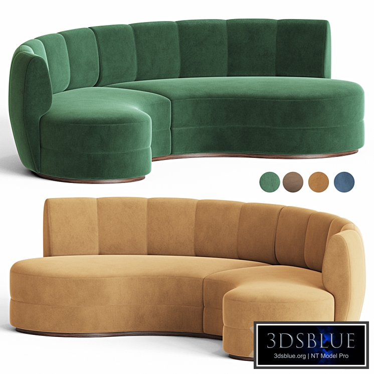 Contemporary curved velvet sofa