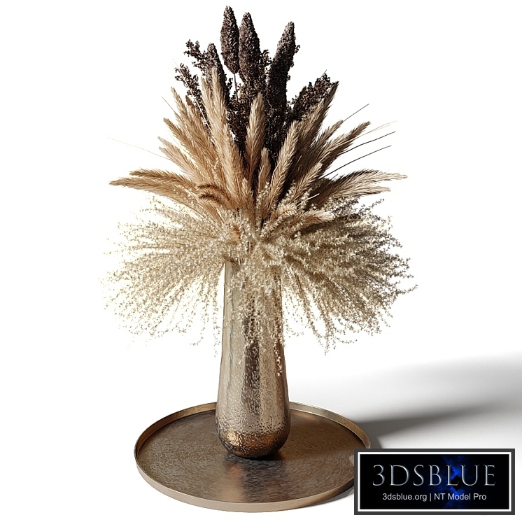 Lush bouquet of dried flowers in a metal vase