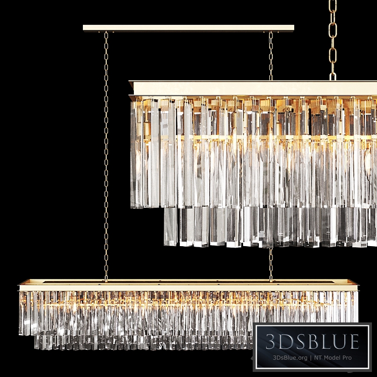 Restoration Hardware 1920S ODEON CLEAR GLASS FRINGE RECTANGULAR CHANDELIER 71 Brass