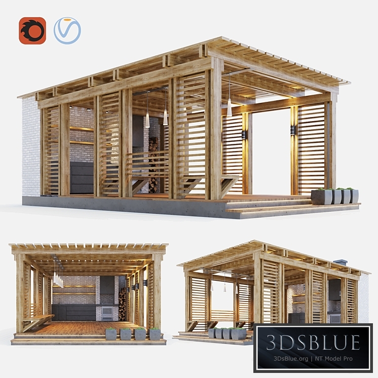 Wooden gazebo with summer kitchen