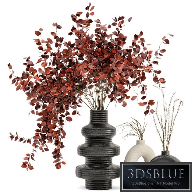 Indoor Dry Plants in rusty Concrete Pots - Set 80