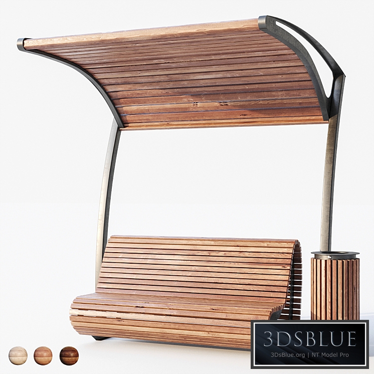 Bench, pergola, urn.