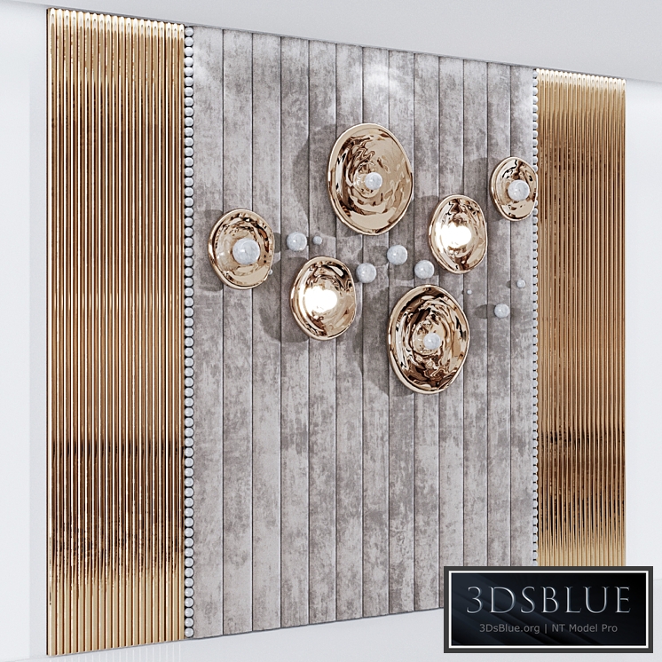 Headboard made of soft beige panels and 3d decor