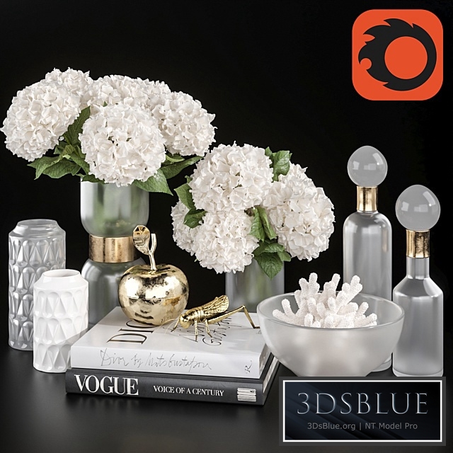 Decoration Set 32 frozen glass and Hydrangea