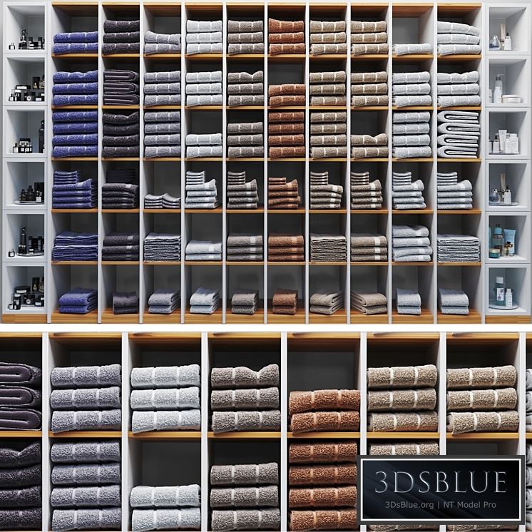 Rack with towels. Cosmetics