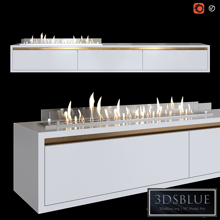 Wall-mounted TV stand with built-in bio fireplace