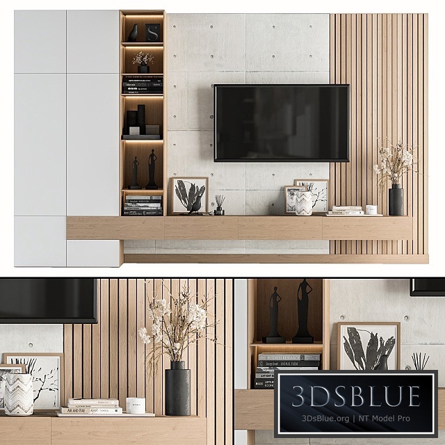 TV Wall White and Wood - Set 08