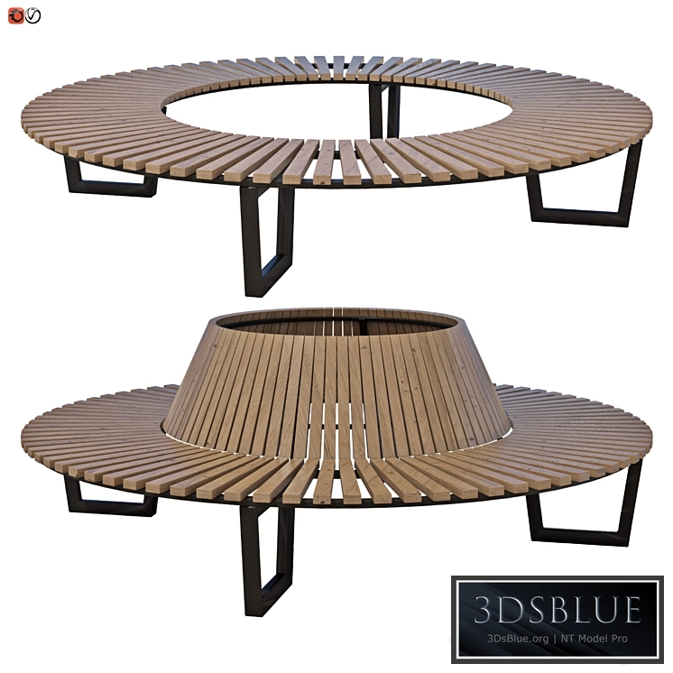 Park bench under a tree round set 02