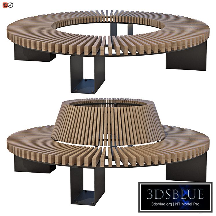 Park bench under a tree round set 04