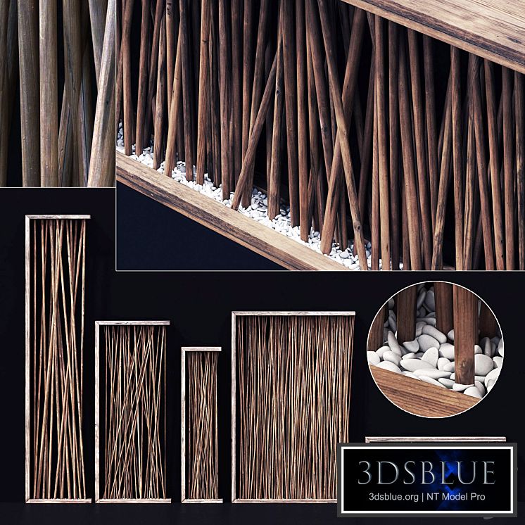 Screen wall branch pebble n1 / Screen in the wall from branches with pebbles "№1