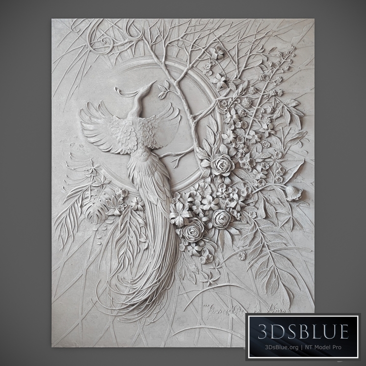 Bas-relief panel with a peacock