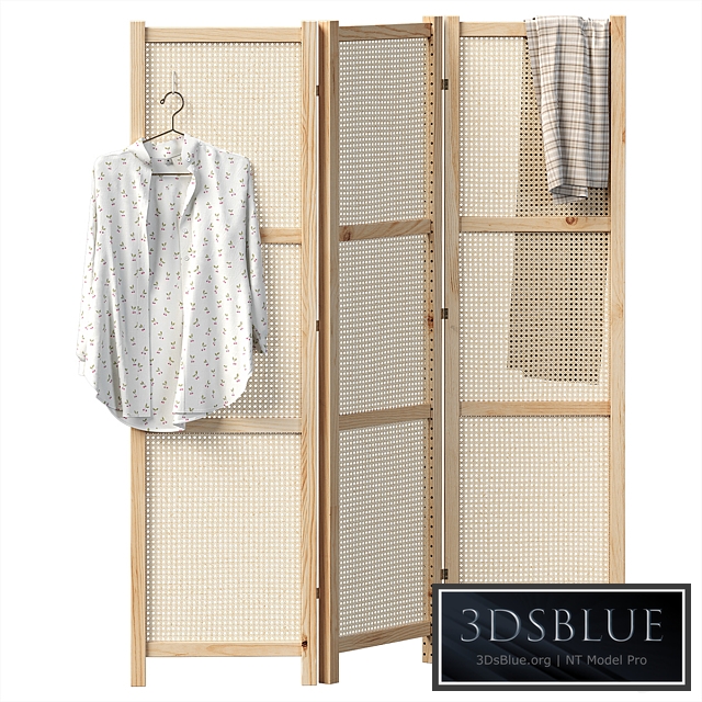 Folding screen with rattan weave