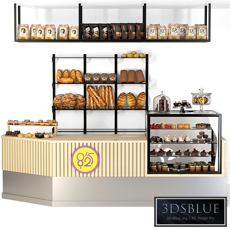 Coffee point in loft style with a showcase with desserts and fresh pastries