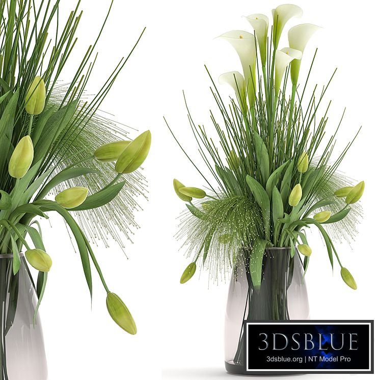 Bouquet 115. Spring bouquet, tulip, Calla, vase, Zantedeschia, green flowers