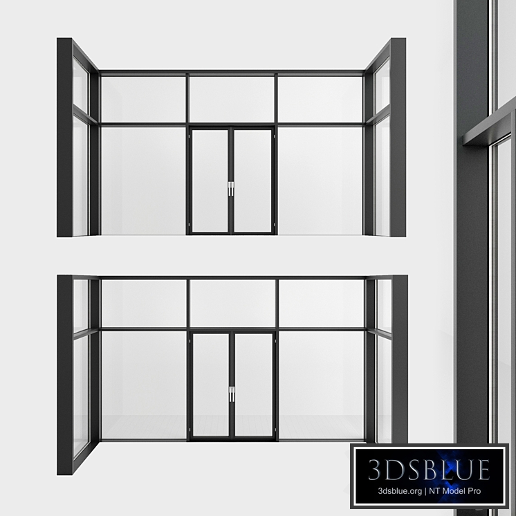 Panoramic glazing. A door. five