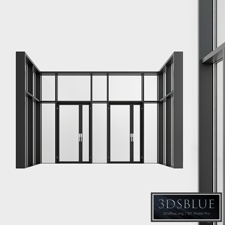 Panoramic glazing. A door. eight