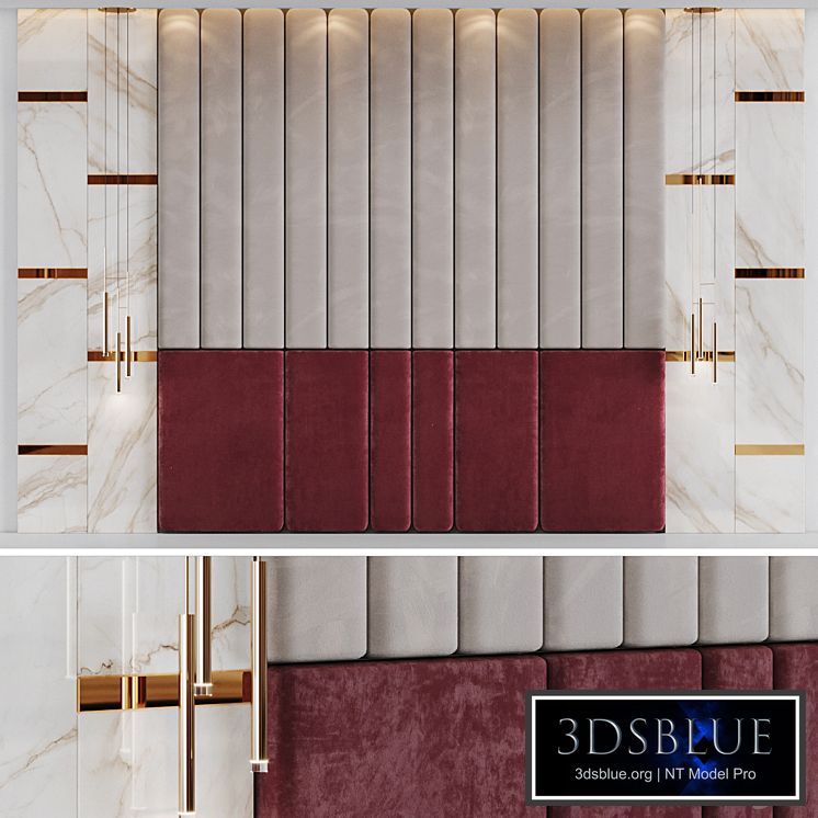 Composition of the design of the headboard in the bedroom with decor