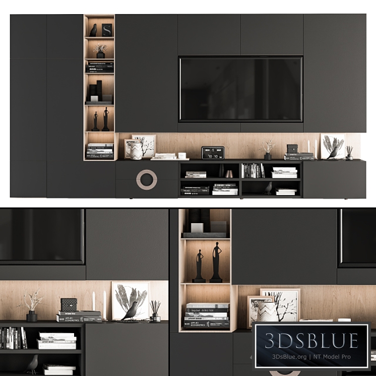 TV Wall Black and Wood - Set 12
