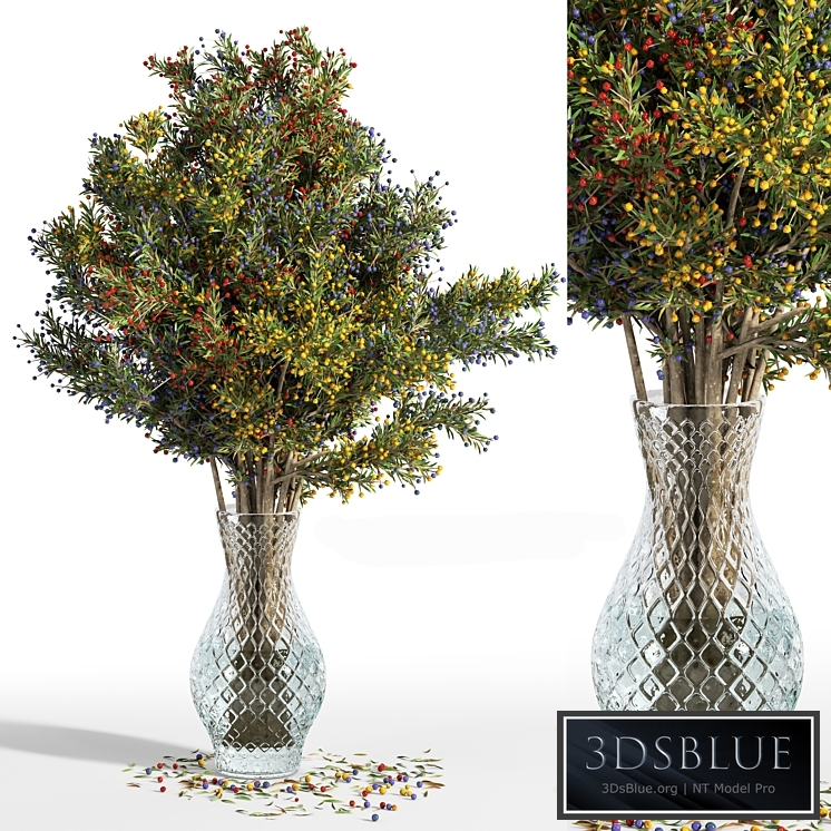 plants bouquet green branch in vase branches berries 02