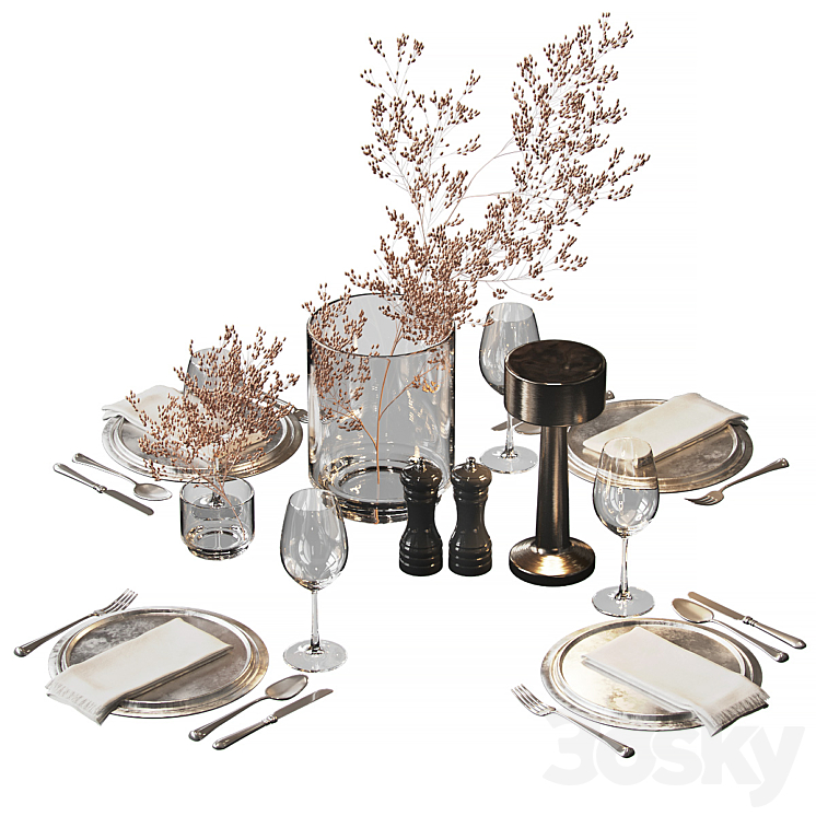 Serving set with dried flowers