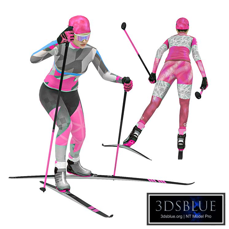Female skier. Skate skiing
