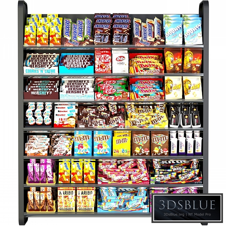 Shelf in the supermarket with sweets. Chocolate