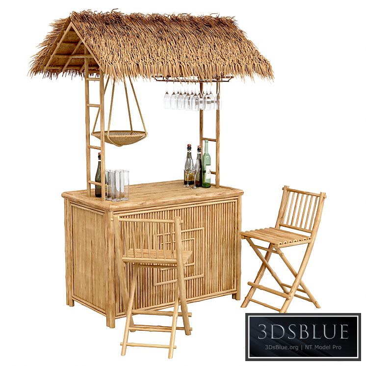 Beach Bamboo Bar with bottles and glasses