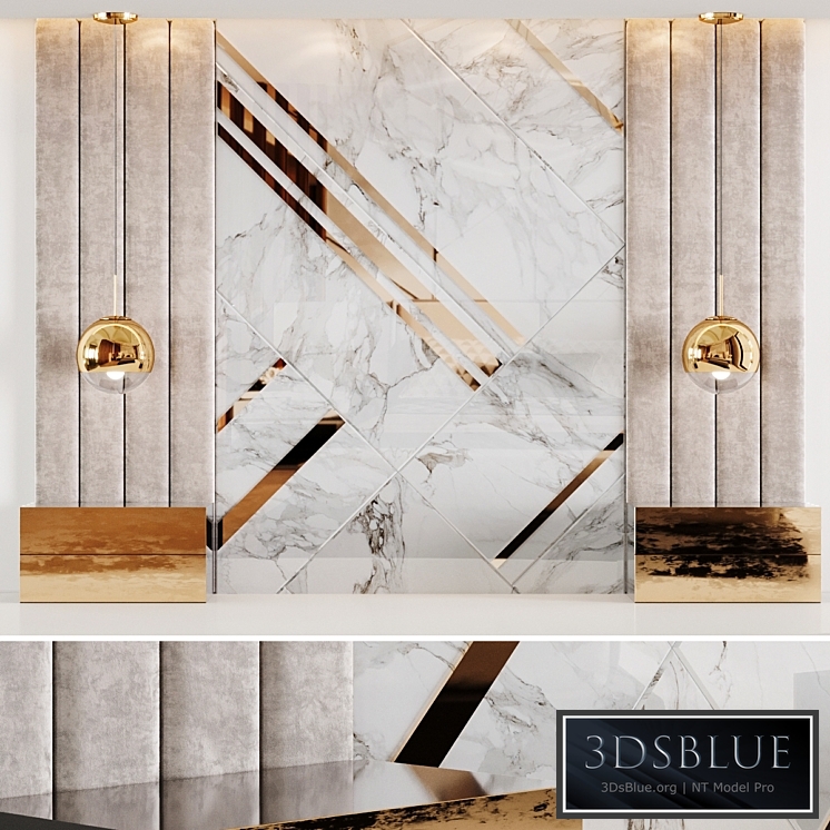 Headboard in white Rex Marble and soft beige panels