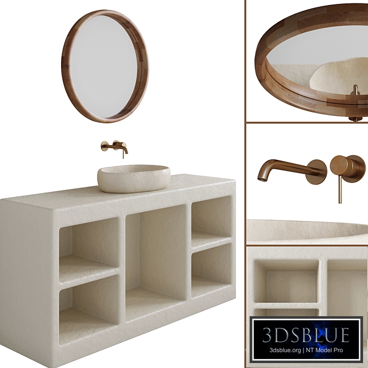 Limestone sink LM-1003 on a clay cabinet