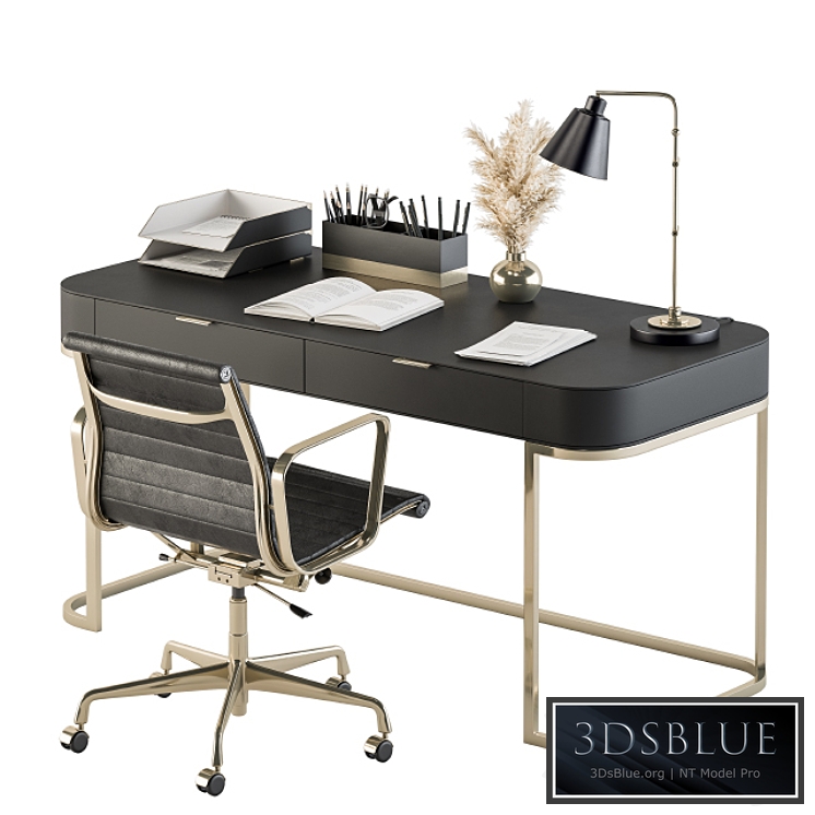Classic Black and Gold Work Desk - Office Set 181aa