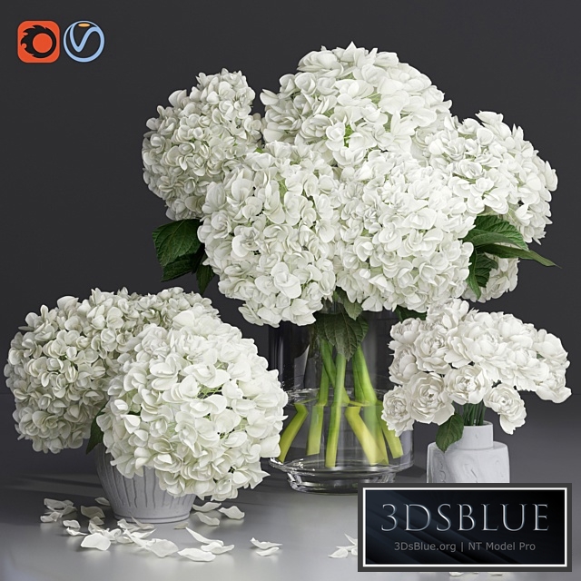 White Hydrange and peony Twig Vases decorative Set