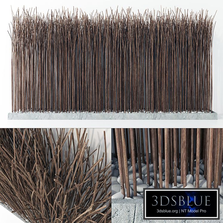 Screen long wood thin dry branch pebble n2 / Long screen of thin dry branches No. 2