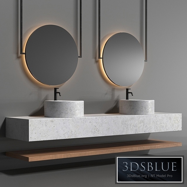 Bathroom set with a surface-mounted washbasin from "Tower" concrete