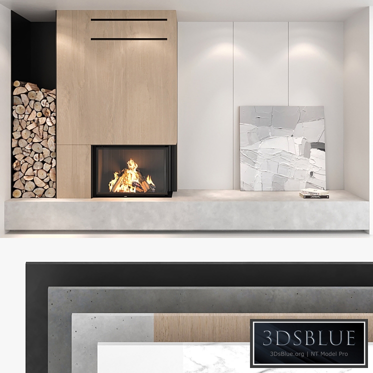 Decorative wall with fireplace set 01