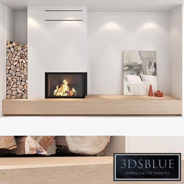 Decorative wall with fireplace set 01