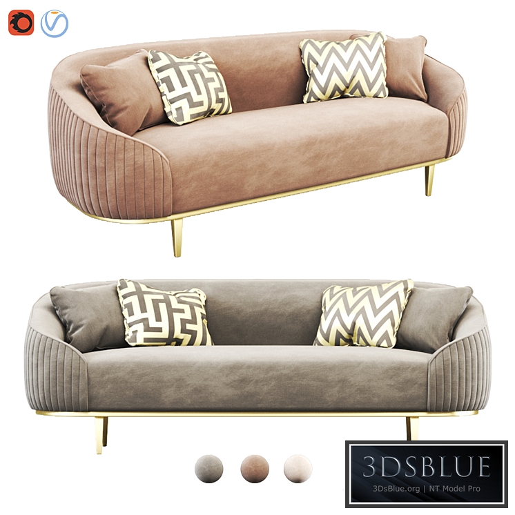 Ella Three Seat Sofa - Chalk - Brass Base