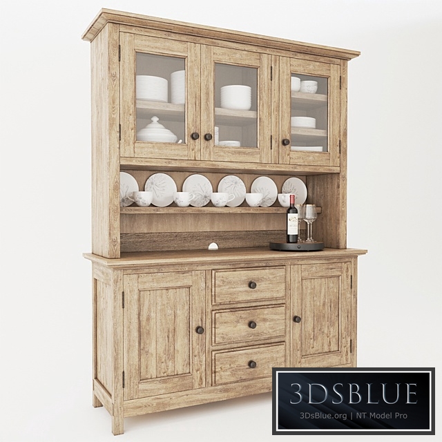 Pottery Barn Benchwright Buffet & Hutch With Decor