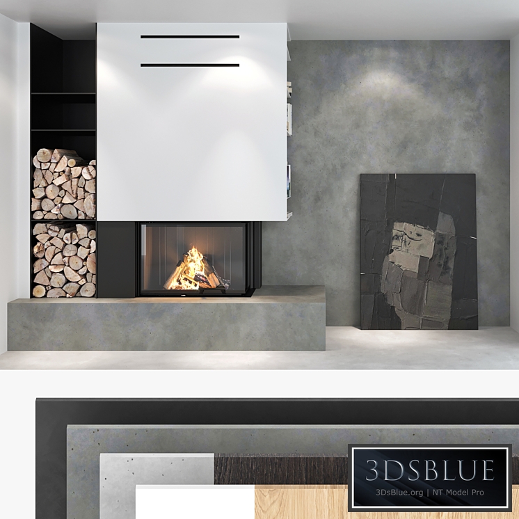 Decorative wall with fireplace set 02