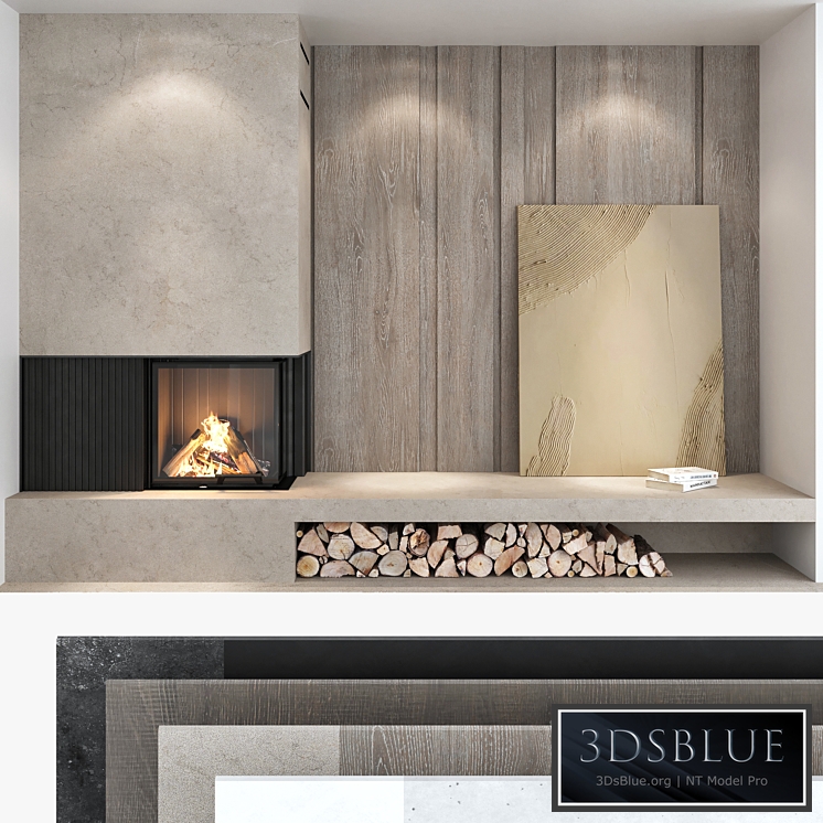 Decorative wall with fireplace set 03
