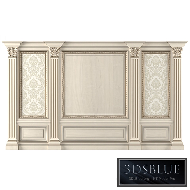 Wall wood boiserie paneling with Wallpaper