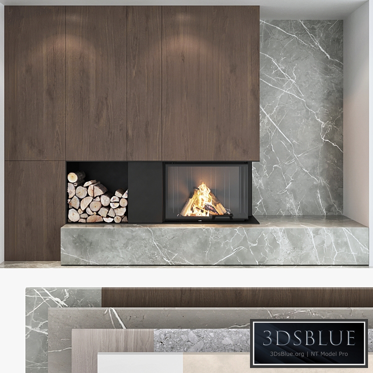 Decorative wall with fireplace set 04